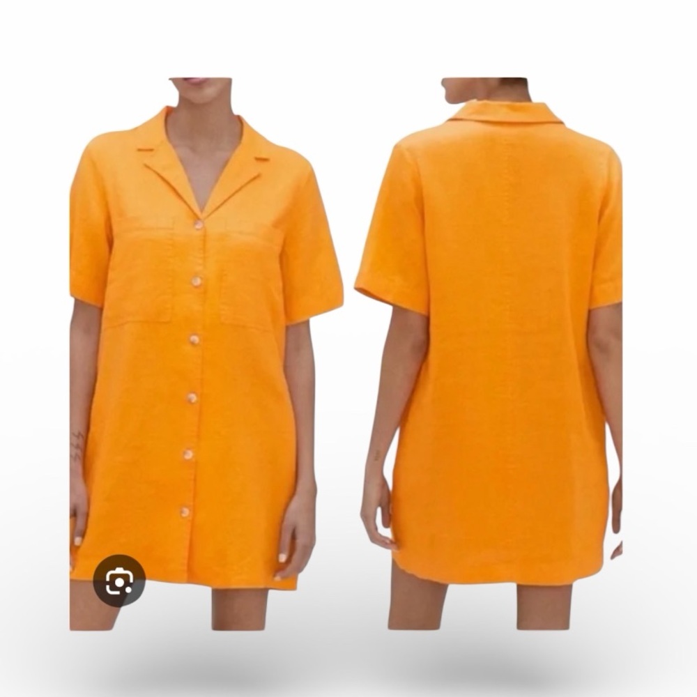 Everlane The Linen Workwear Shirt Dress Turmeric Orange - Picture 2 of 9